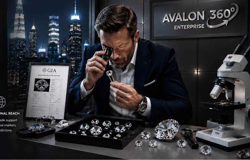 Gemologist grading a polished diamond
