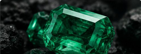 Polished Colombian emerald on a dark surface